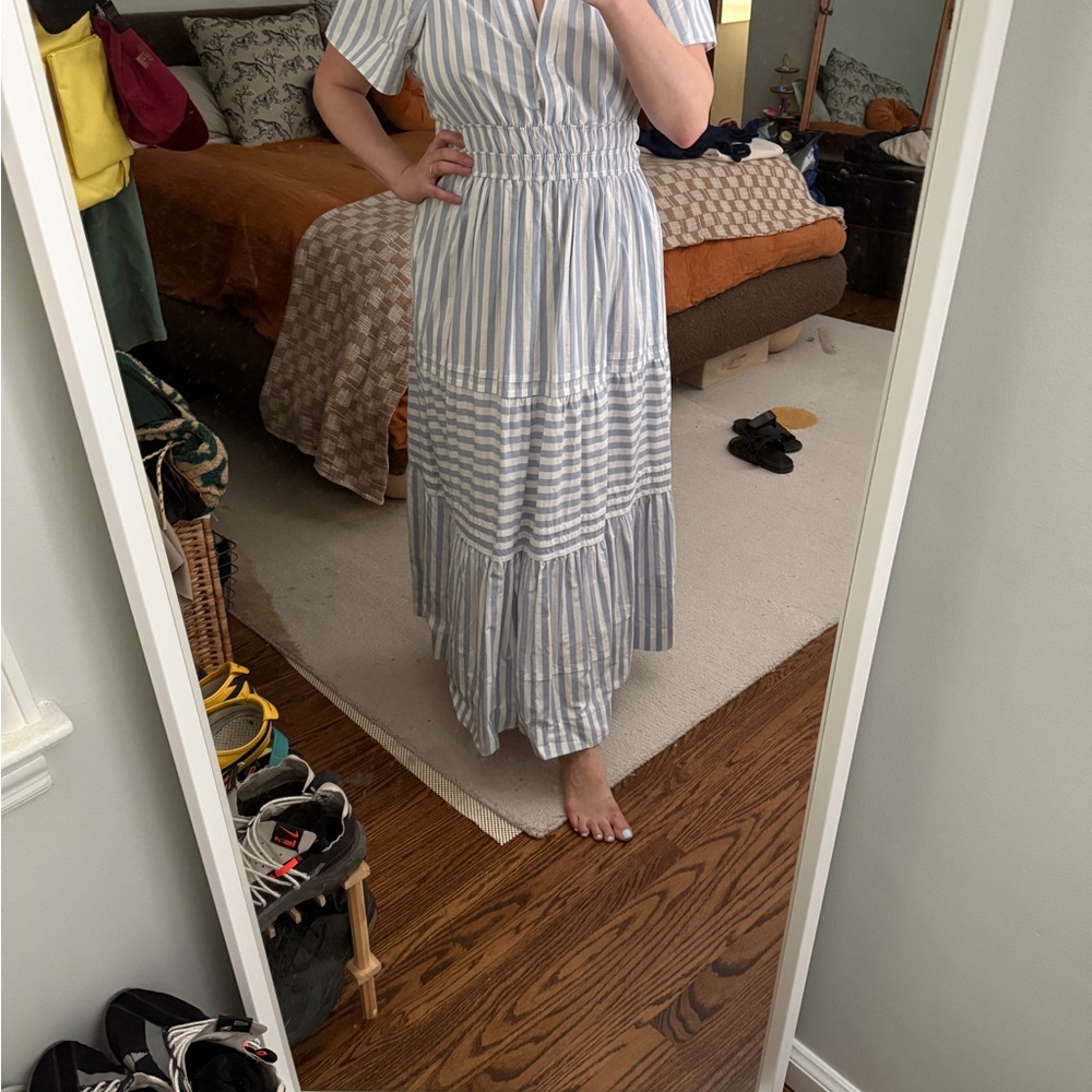 Anthropologie Blue and White Striped Maxi Dress